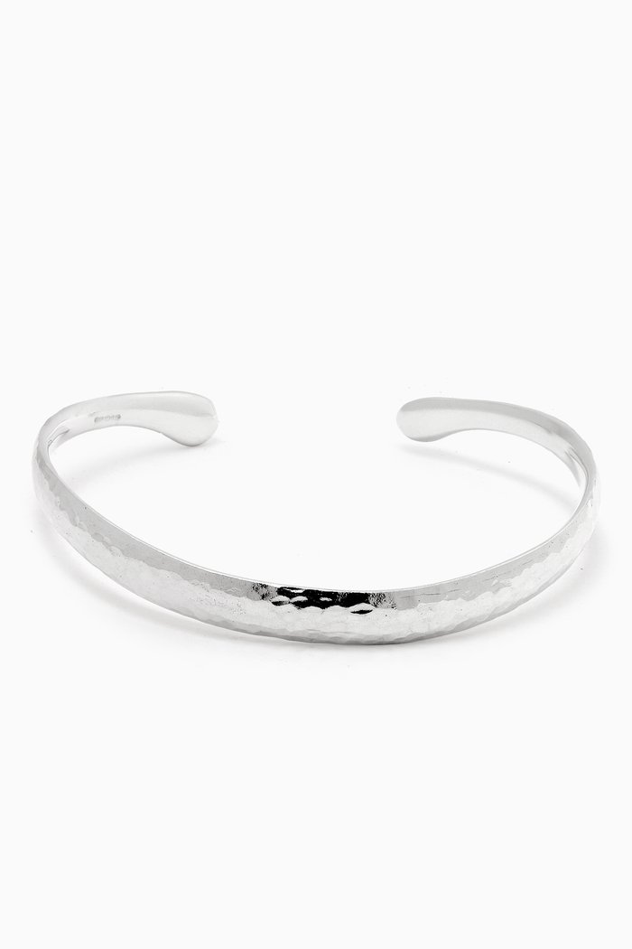 

Hammered Curved Bangle in Sterling Silver