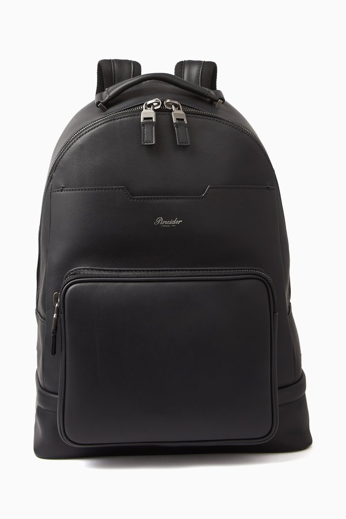 Double Zip Backpack in Leather, Black