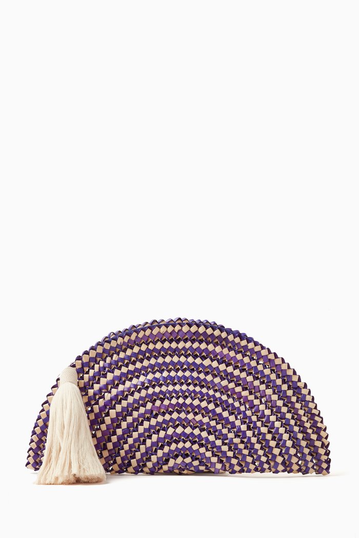 

Small Valentina Clutch Bag in Piacava Straw, Purple