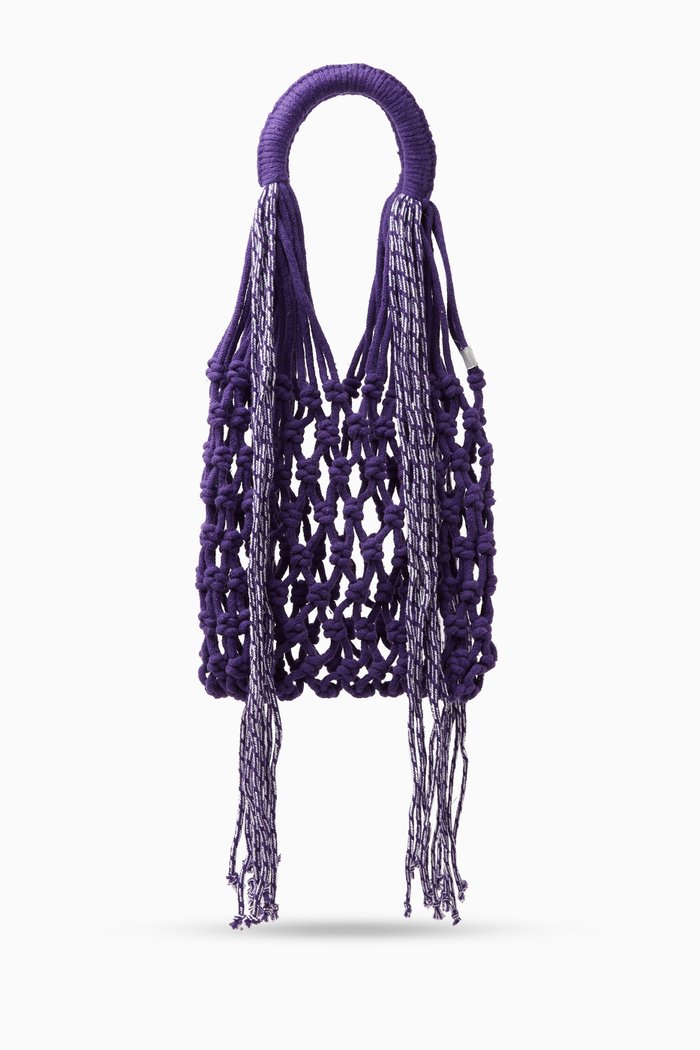 

Mini Malala Tote Bag in Cotton Macramé, Purple