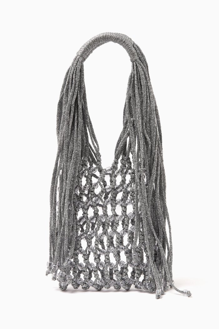 

Mini Bethany Tote Bag in Cotton Macramé, Silver