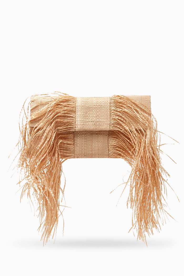 

Small Bronte Clutch Bag in Buriti Palm Straw, Neutral