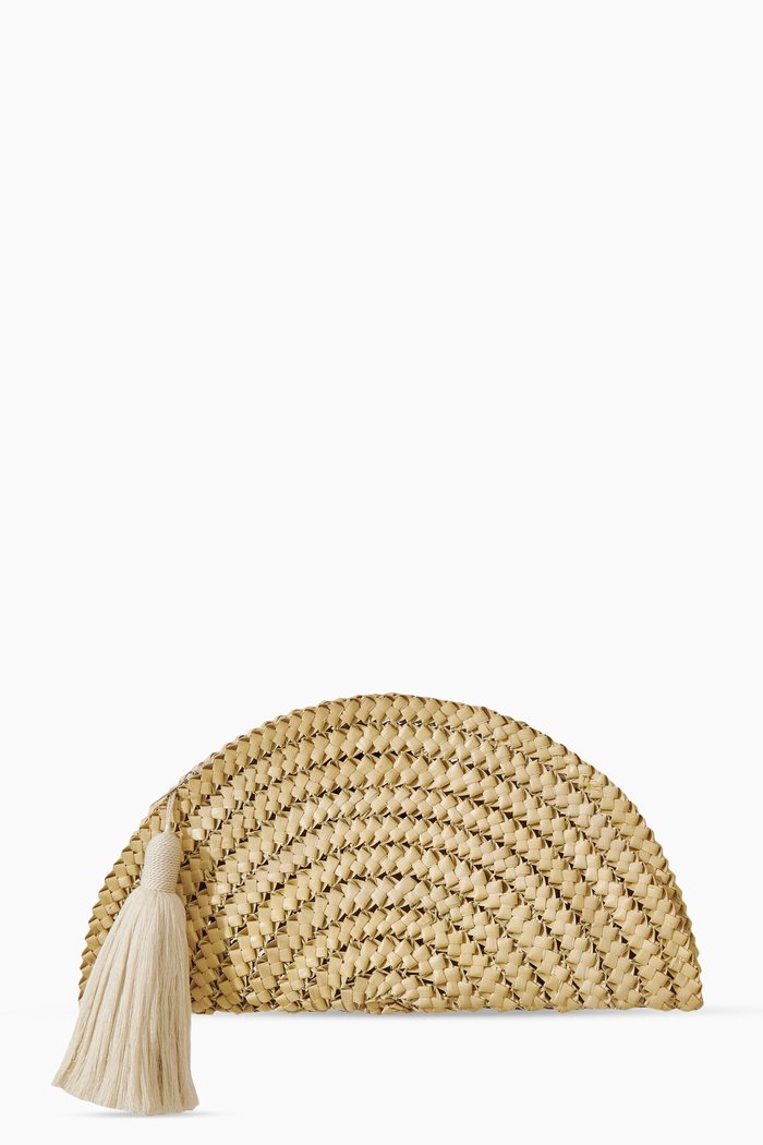 

Small Valentina Clutch Bag in Piacava Straw, Neutral