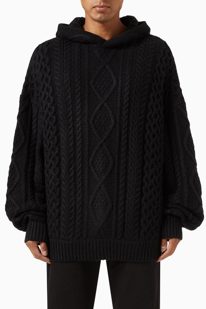 

Oversized Hoodie in Cable Knit, Black
