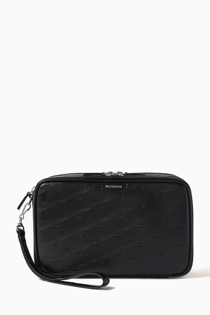 

Signature Double Zip Pouch in Monogram-embossed Leather, Black