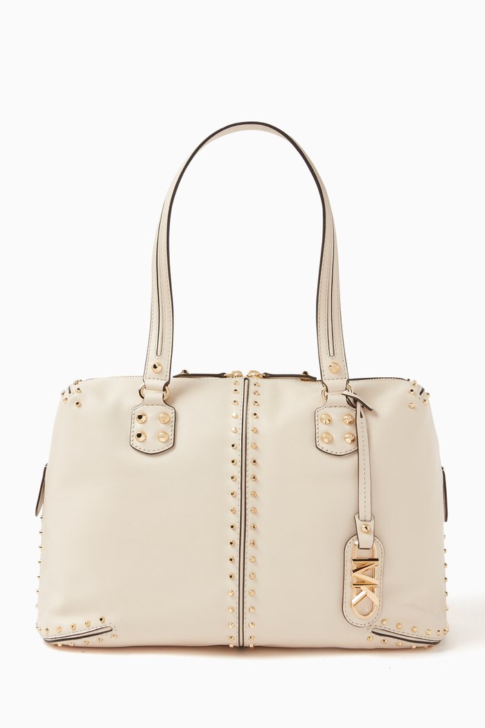 

Large Astor Weekender Bag in Leather, Neutral