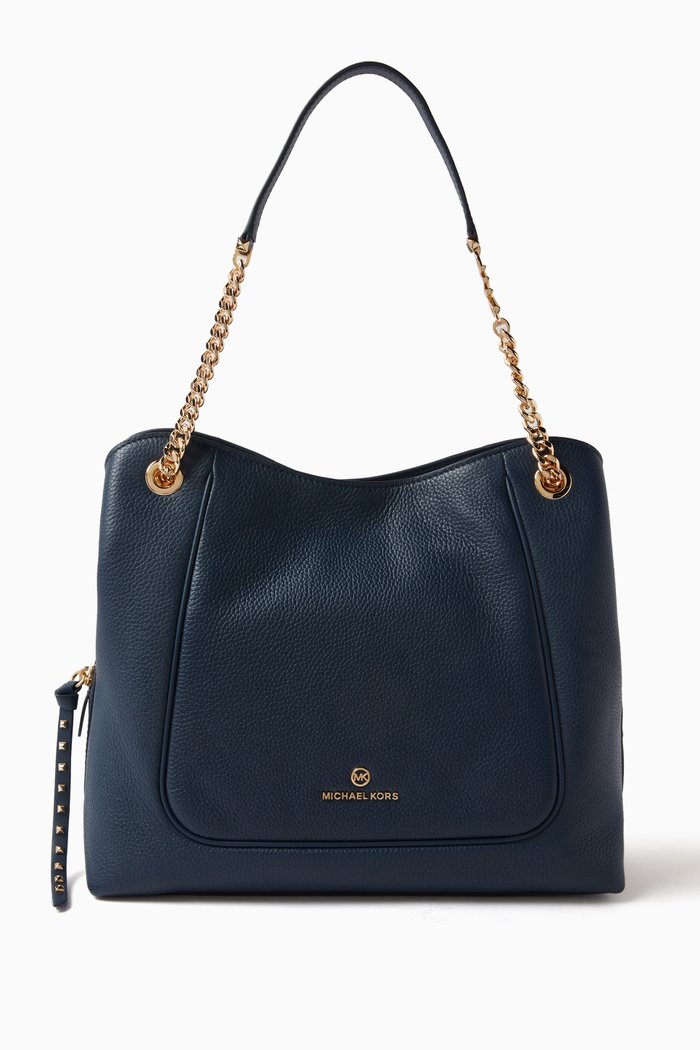

Large Piper Shoulder Bag in Pebbled Leather, Blue