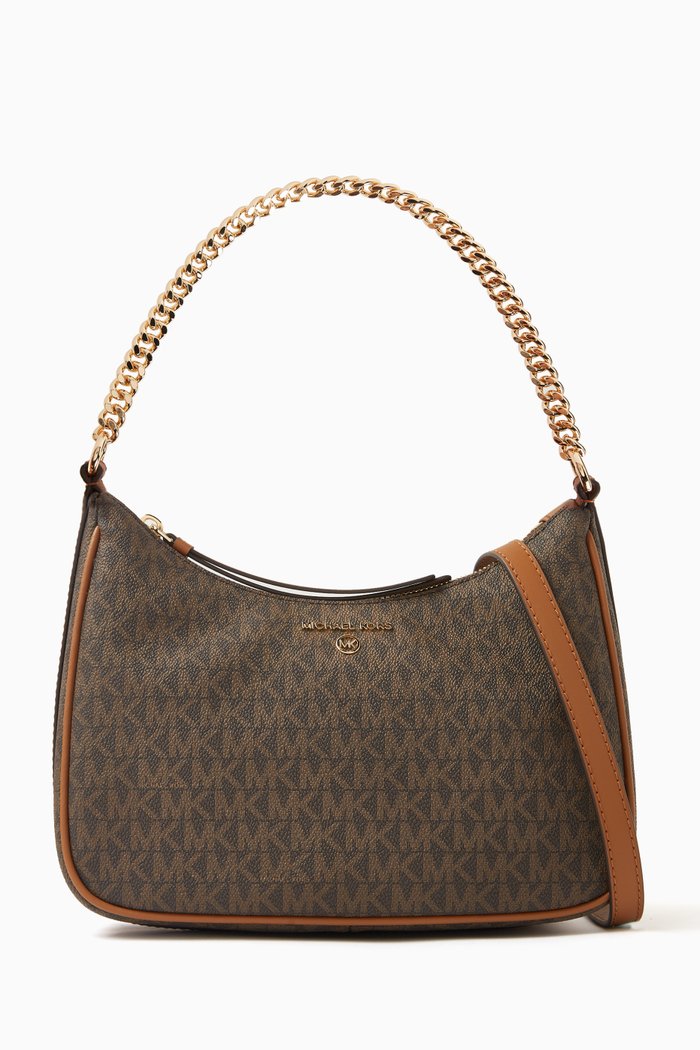 

Medium Jet Set Charm Convertible Pouchette in Logo Canvas, Brown