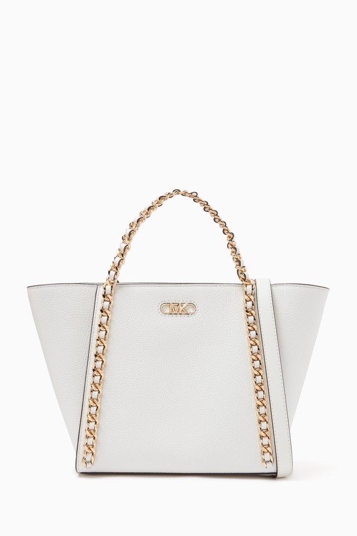

Small Westley Tote Bag in Pebbled Leather, White