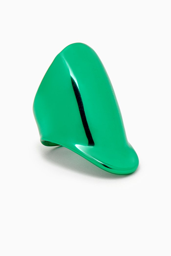 Abstract Ring in Rhodium-finish 18kt Gold, Green