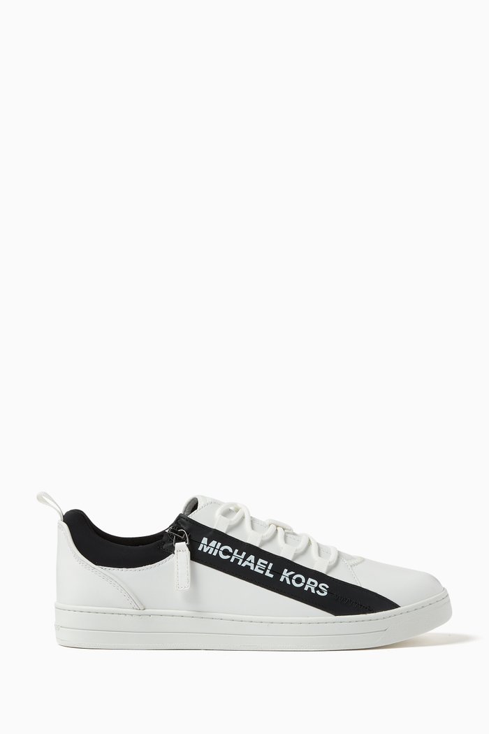 Keating Logo Zip Sneakers in Leather, White