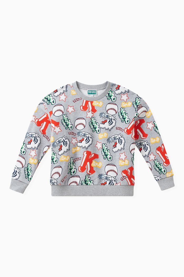 

Graphic Print Sweatshirt in Cotton Stretch, Grey
