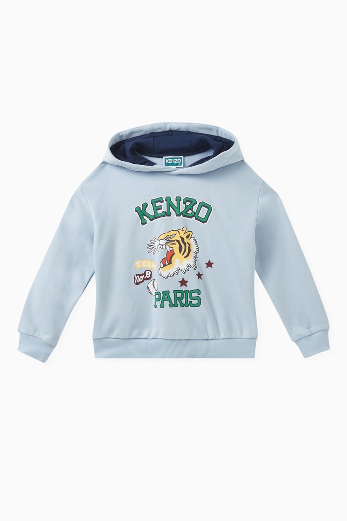 

Tiger Logo Hoodie in Cotton, Blue