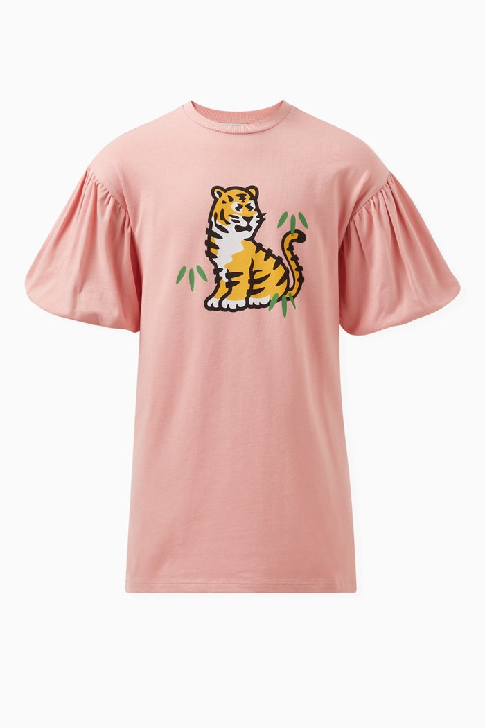 Tiger Print T-shirt Dress in Organic Cotton, Pink