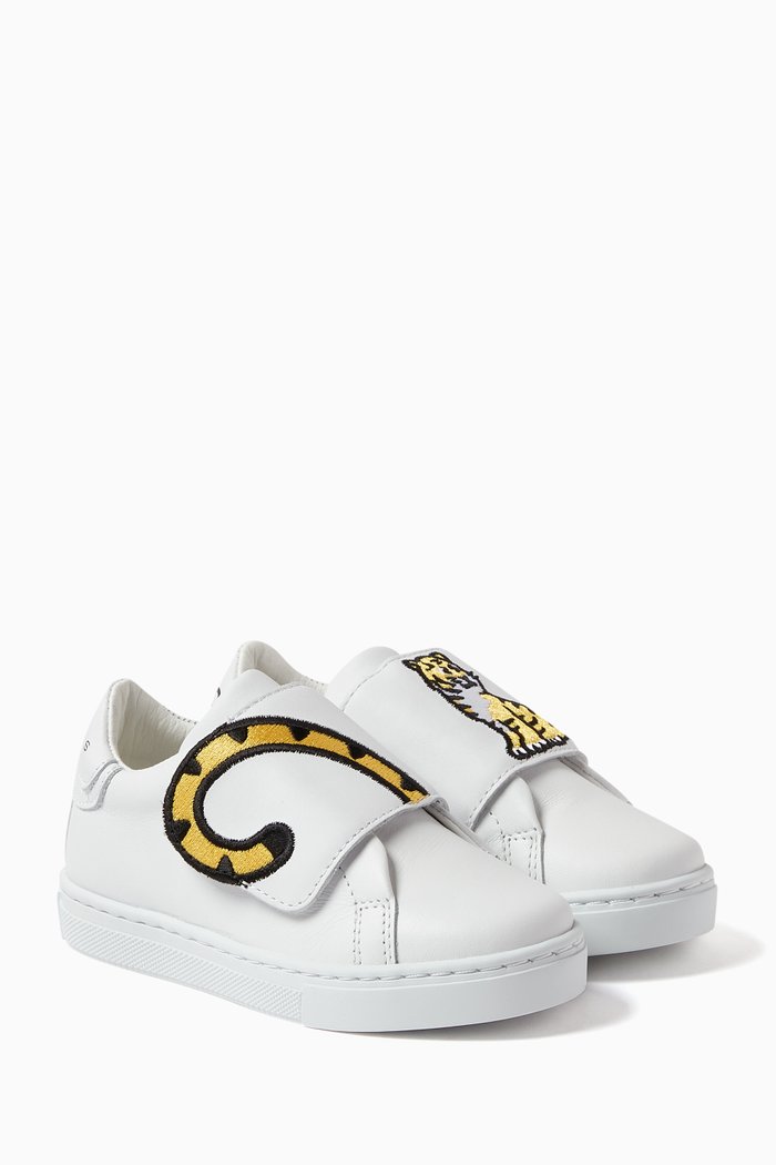 

Tiger and Tail Print Sneakers in Leather, White
