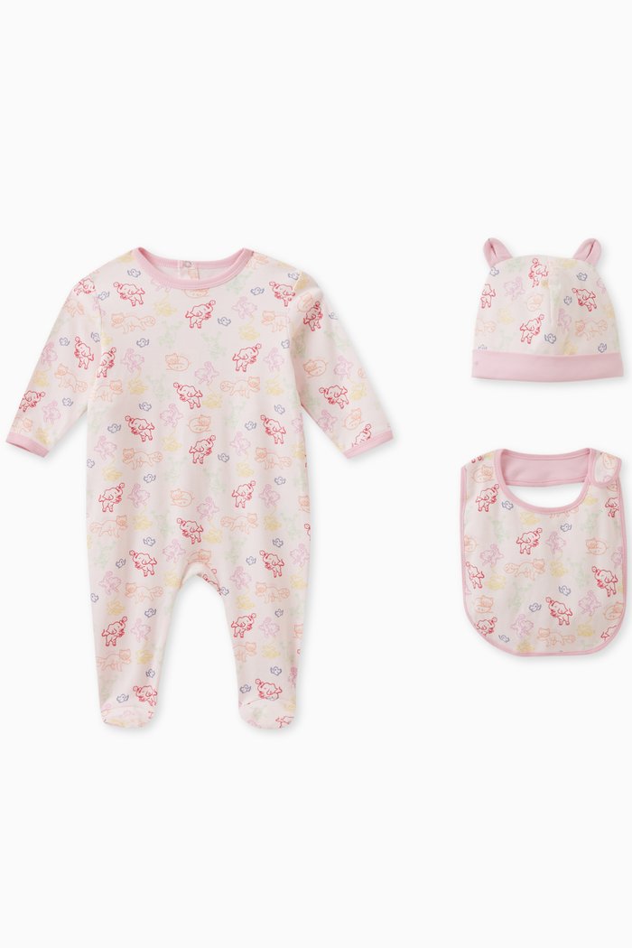 

Animal-print Sleepsuit Set in Cotton, Pink