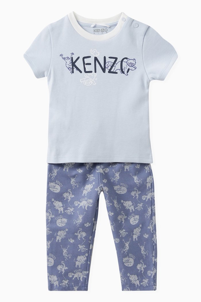 Animal-print Gift Set in Cotton, Blue