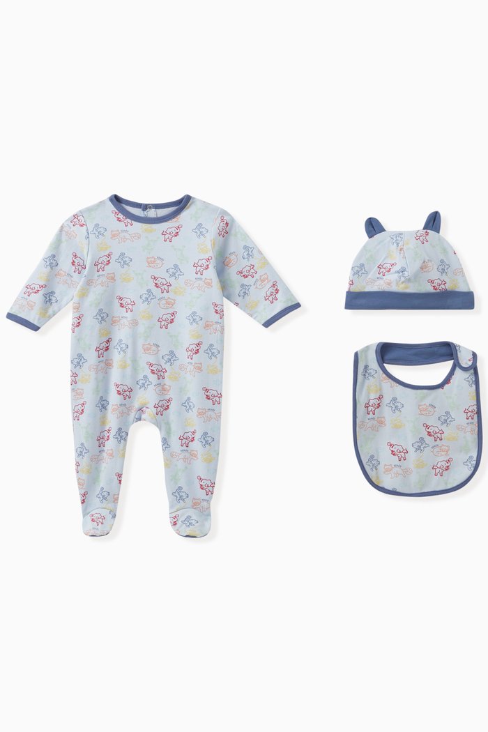 

Animal-print Sleepsuit Set in Cotton, Blue