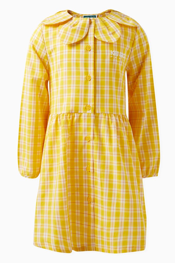 

Plaid-check Pattern Dress in Cotton, Yellow