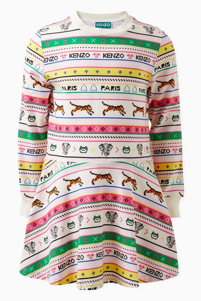 

All-over Print Dress in Cotton Stretch, White