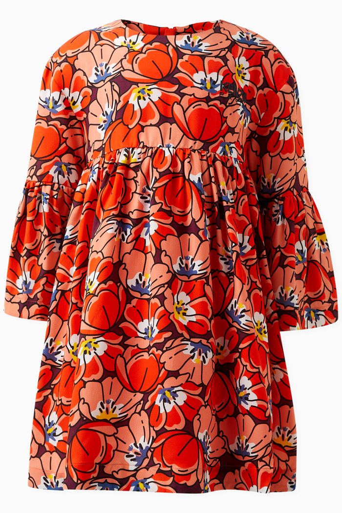 

Floral Print Dress in Lyocell, Red