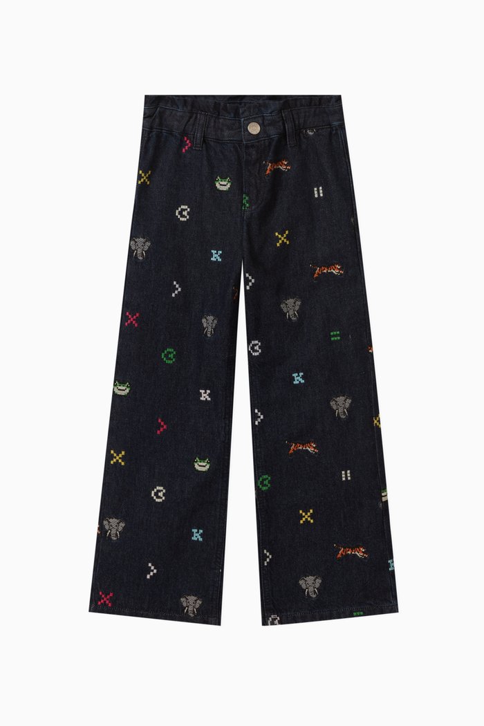 

Embroidered Denim Jeans in Cotton, Blue