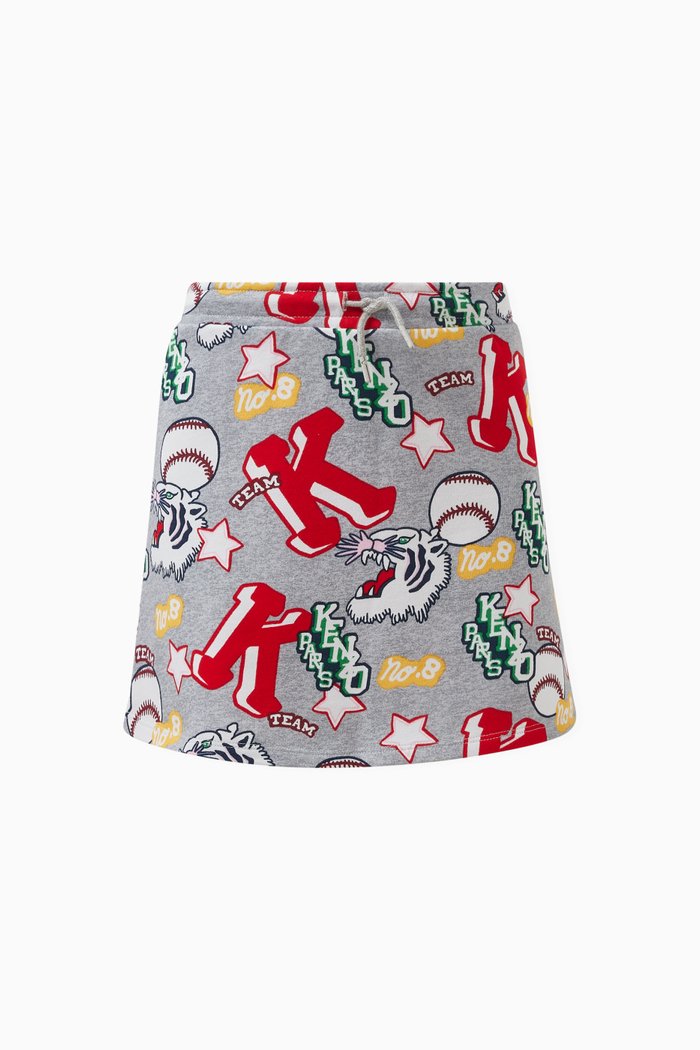 

Graphic Logo Print Skirt in Cotton, Grey