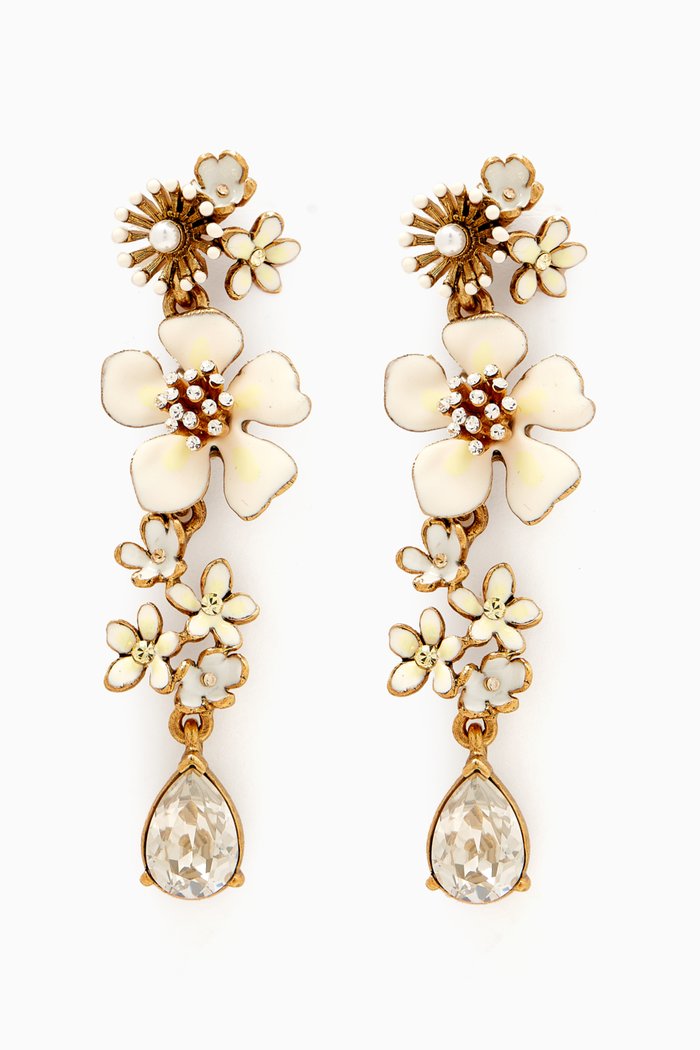 

Large Bloom Drop Earrings in Brass, White