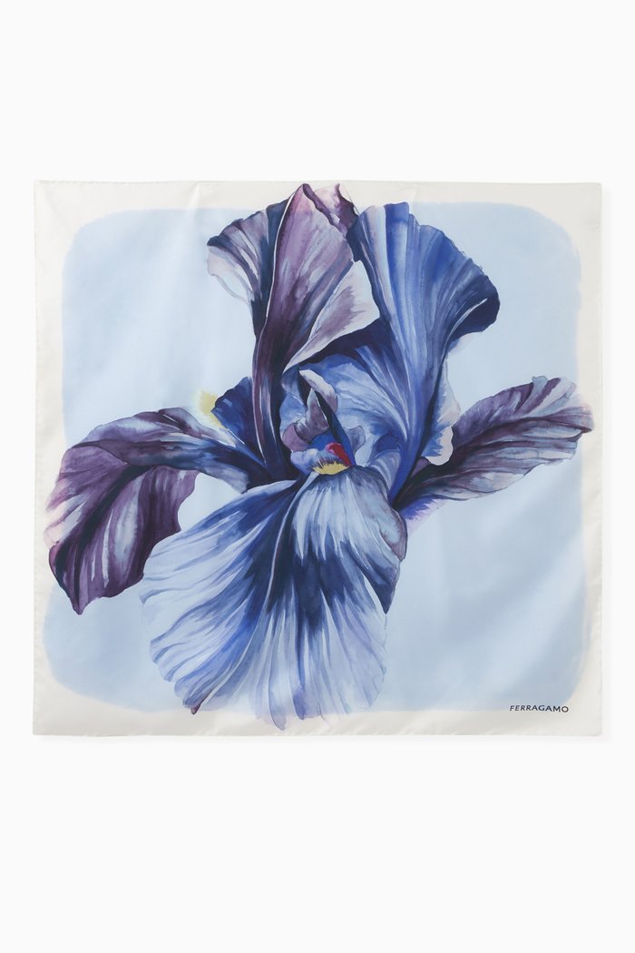 

Iris Square Scarf in Silk Twill, Purple