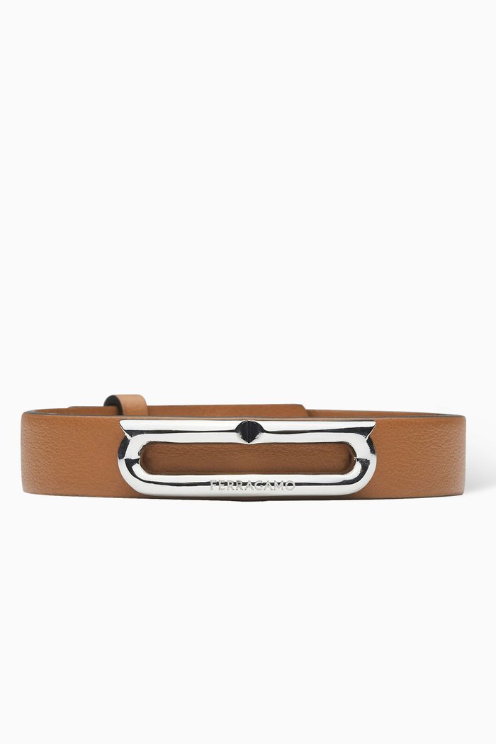 

Gancini Bracelet in Calfskin Leather, Brown