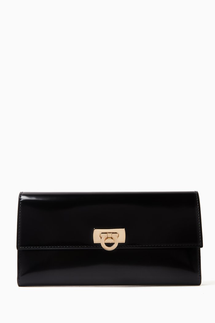 

Gancini Continental Wallet in Patent Leather, Black