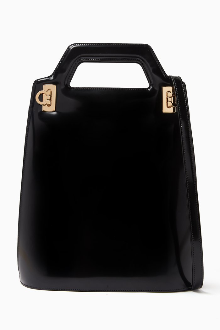 

Wanda Top Handle Bag in Patent Leather, Black