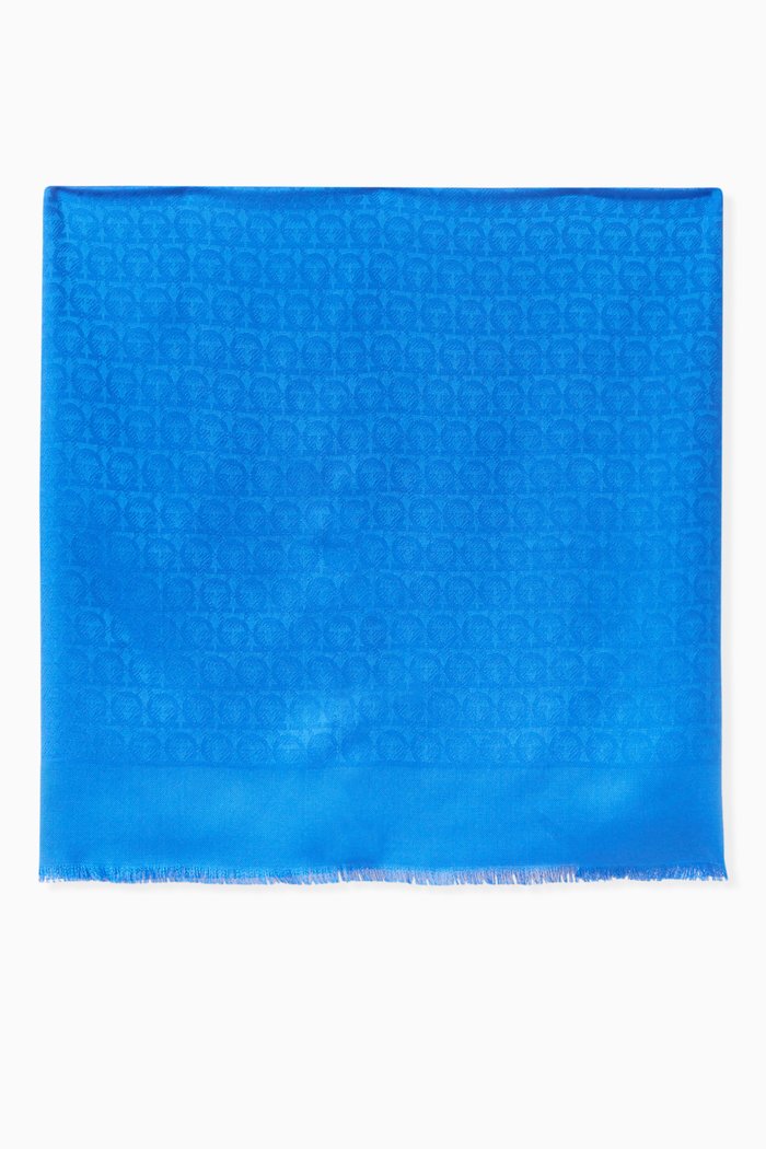 

Gancini Stole in Silk-blend Jacquard, Blue