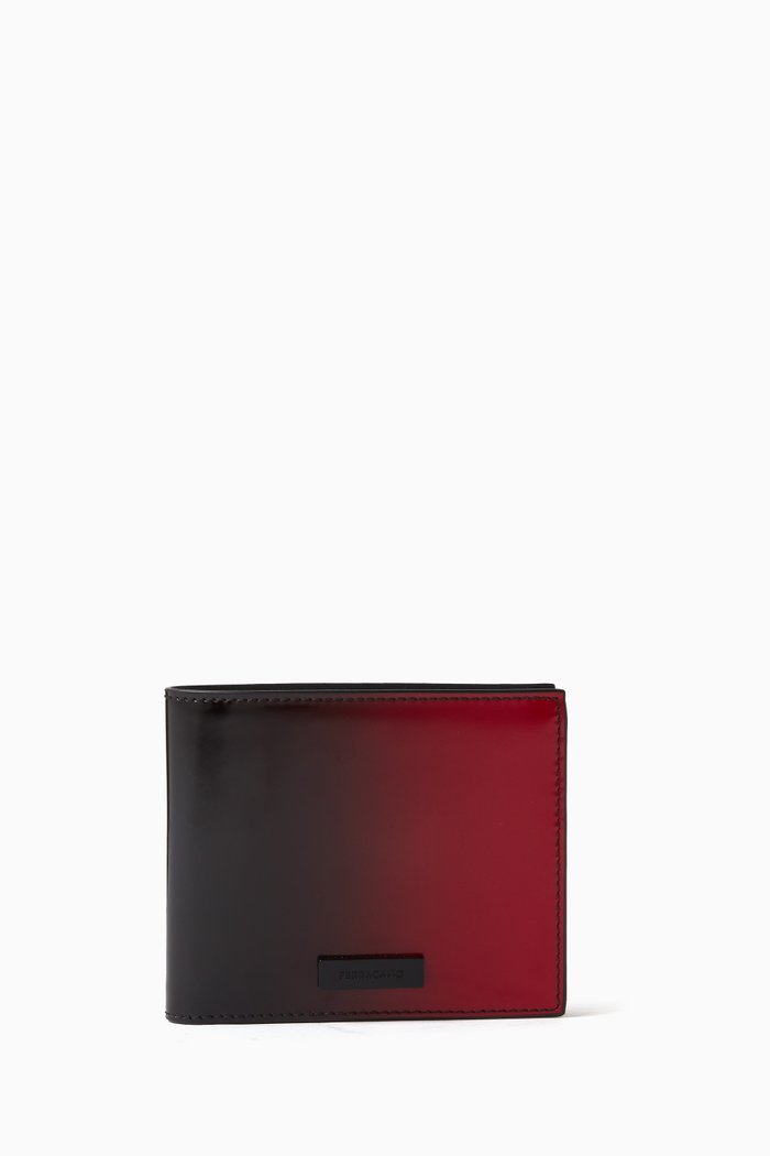 Gradient Bi-fold Wallet in Calfskin Leather, Red