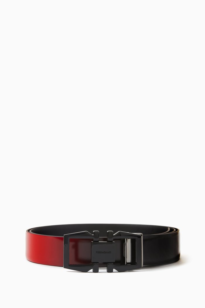 

Gancini Reversible Belt in Calf Leather, Red