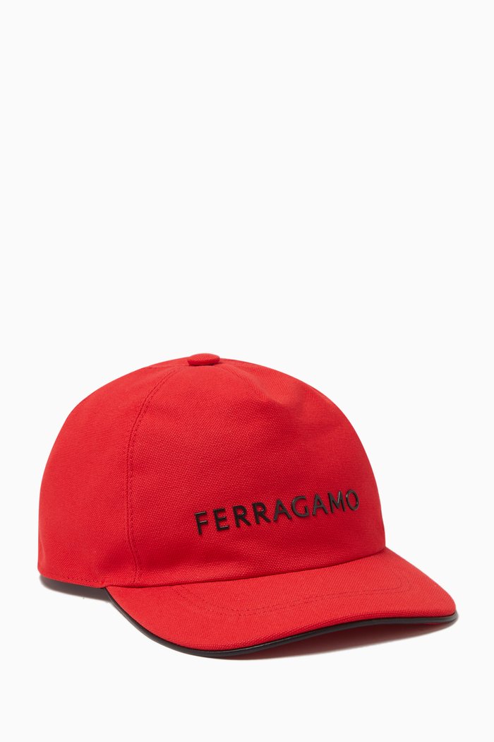 Logo Baseball Cap in Linen-blend Twill, Red