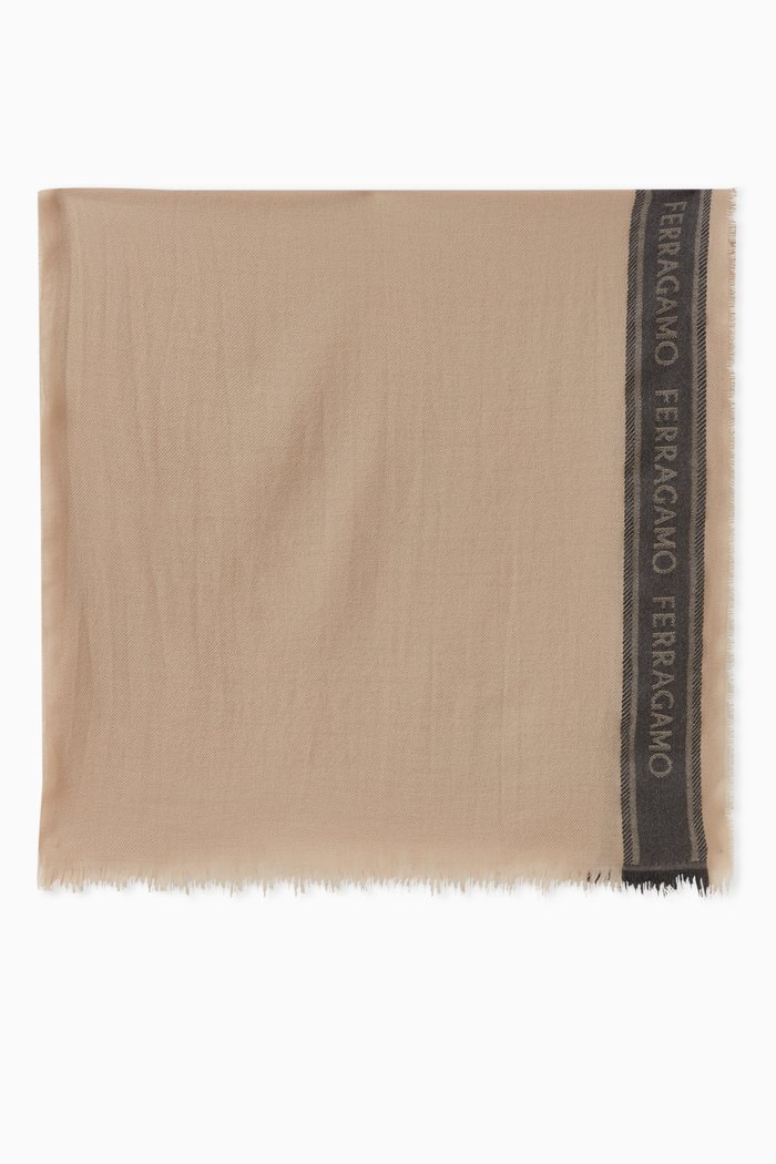 

Logo Tape Scarf in Virgin Wool-blend, Neutral