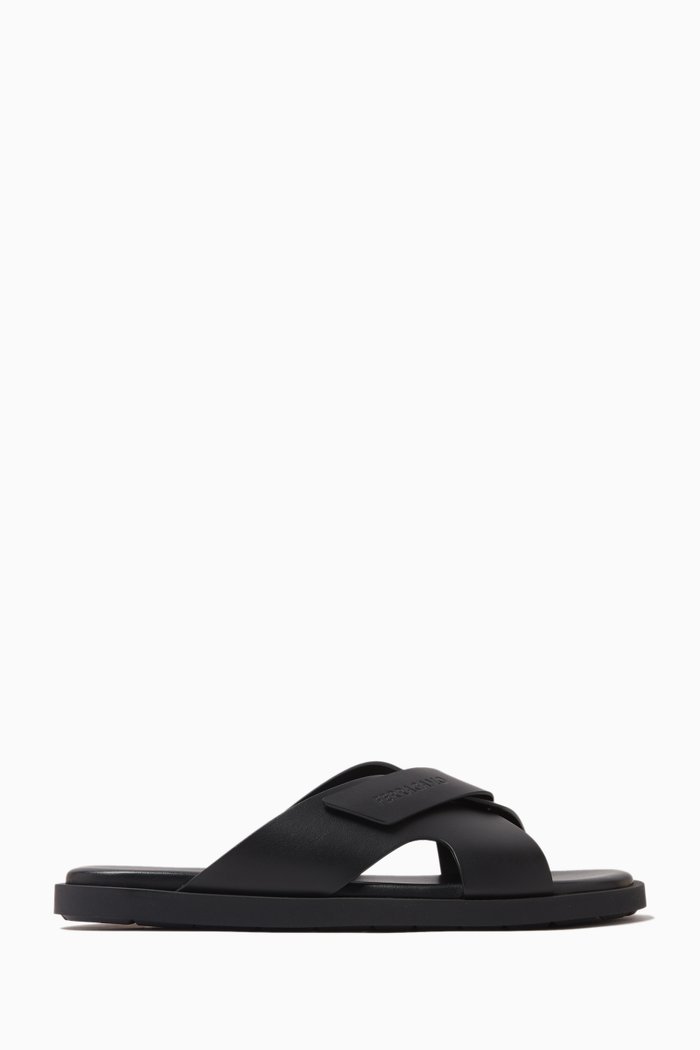 

Fidia Double Strap Sandals in Leather, Black