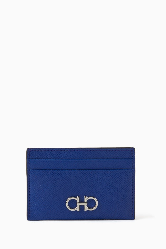 

Gancini Credit Card Holder in Pebbled Leather, Black