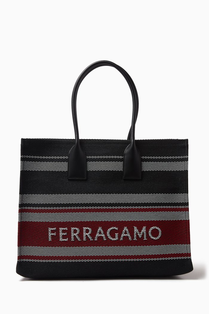 

Beach Tote Bag in Striped Canvas, White