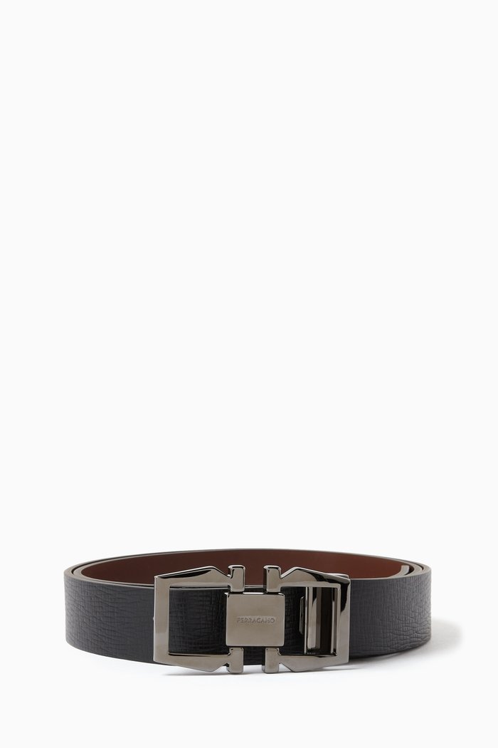 

Gancini Reversible Belt in Calf Leather, Black