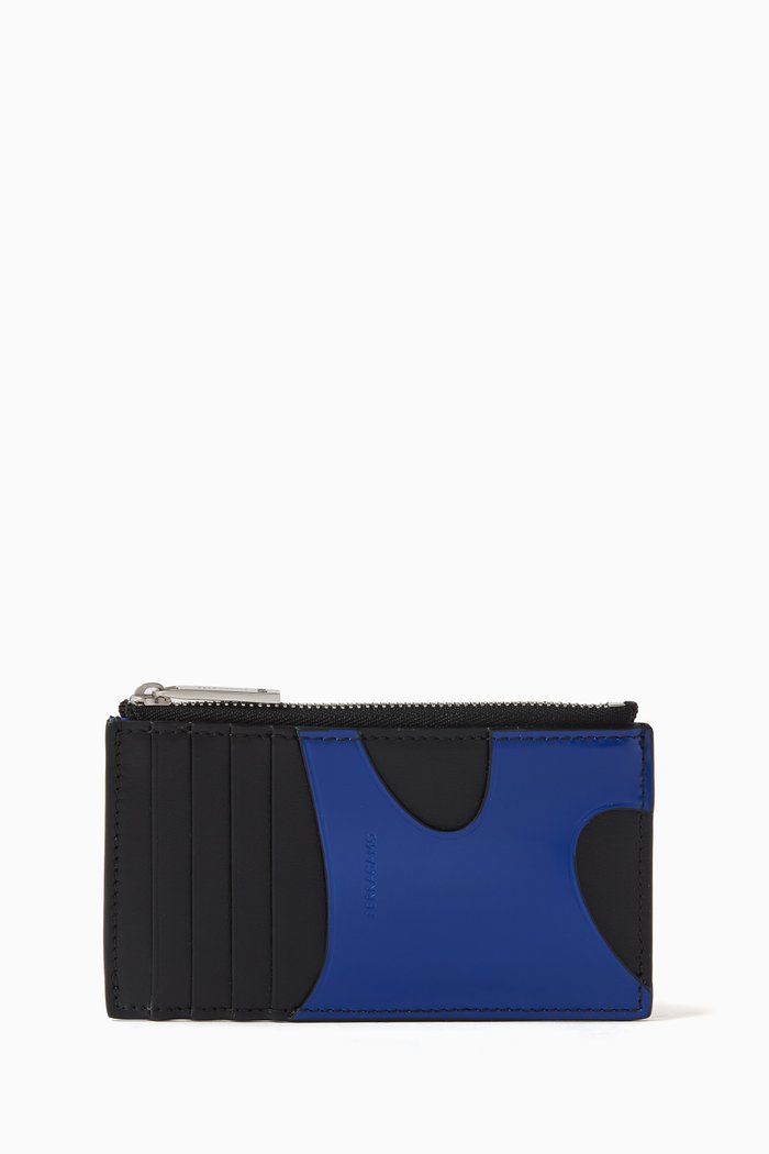 

Cut-out Zippered Card Case in Leather, Blue