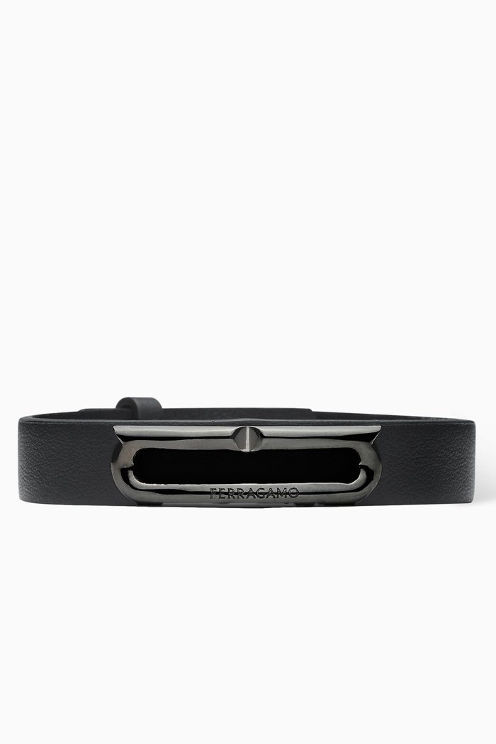 

Gancini Bracelet in Calfskin Leather, Black