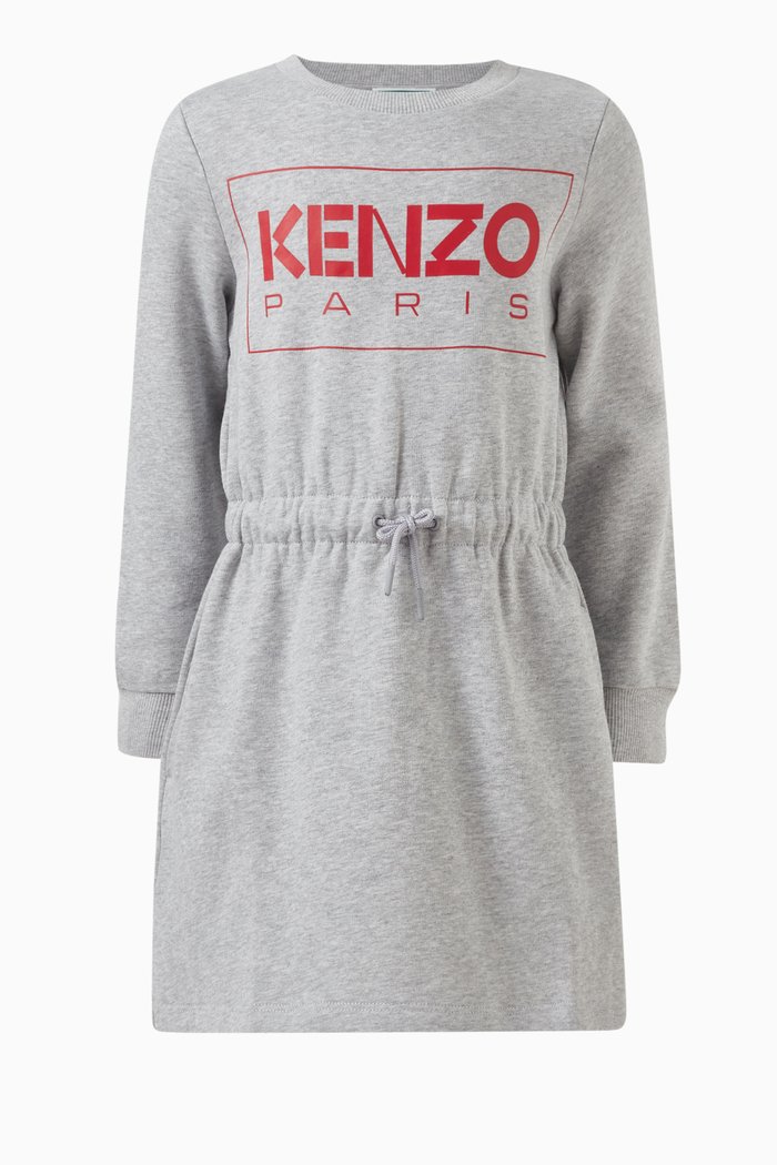 

Logo Print Dress in Cotton Blend, Grey