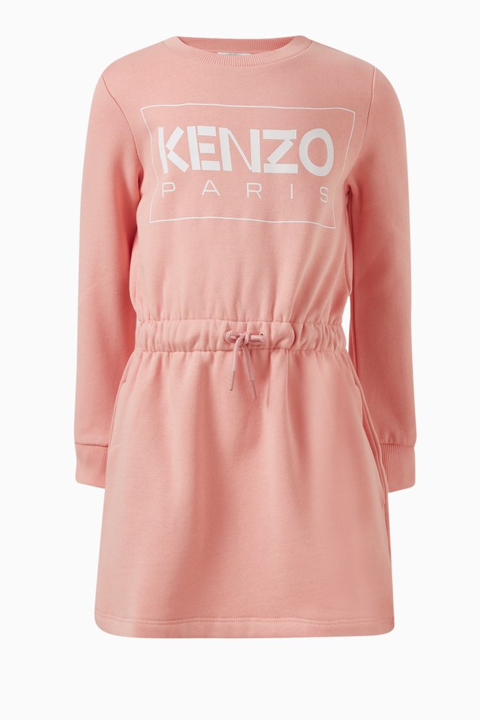

Logo Print Dress in Cotton Blend, Pink