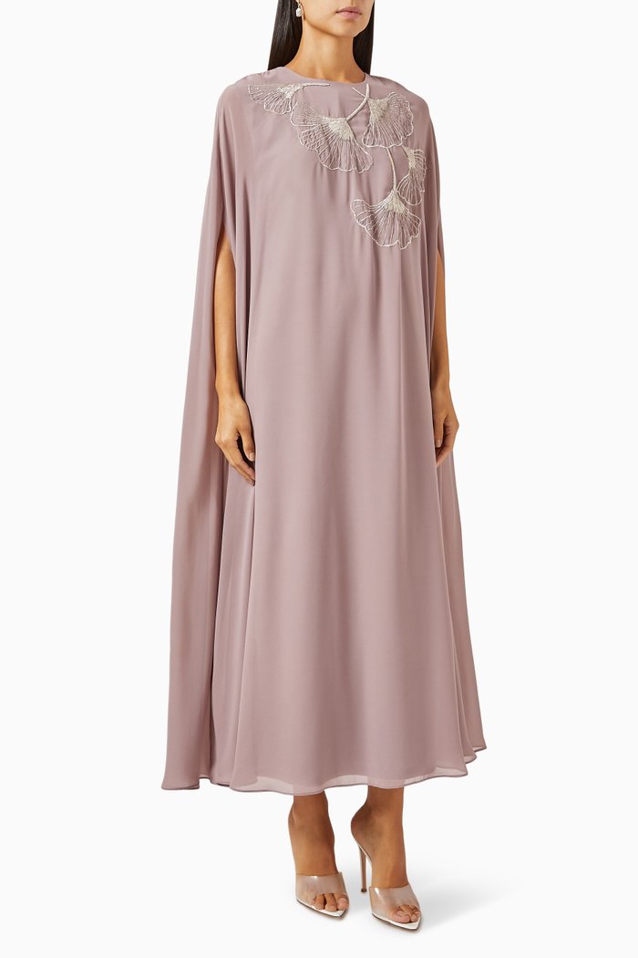 

Embellished Cape Kaftan in Silk-satin, Pink