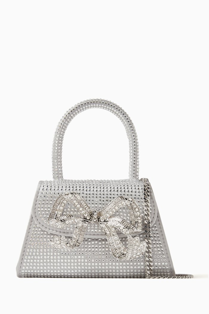 

The Bow Micro Bag in Embellished Faux Leather, Silver