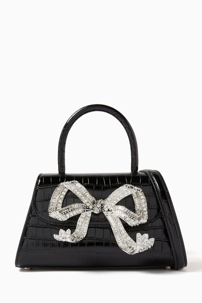 

Mini Bow Bag in Croc-embossed Leather, Black