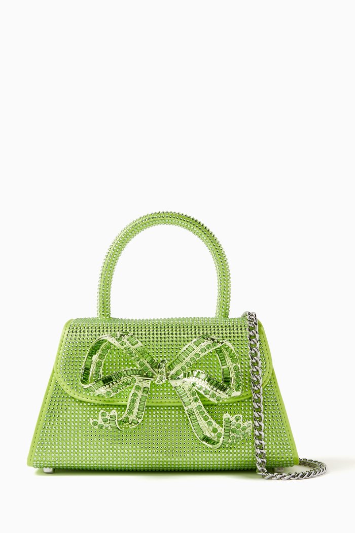 

Mini Bow Bag in Rhinestone & Silk, Green