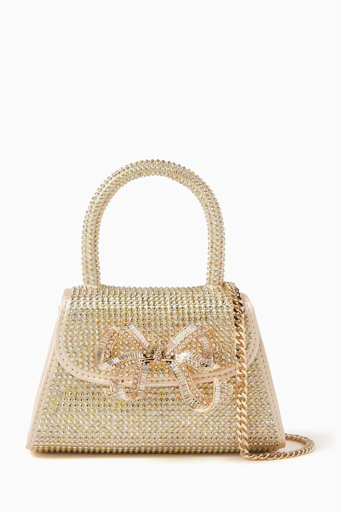 

The Bow Micro Bag in Embellished Satin, Neutral